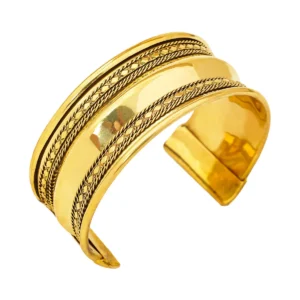 Medieval Brass Bracelet – Handcrafted Wide Cuff with Ornate Decorative Borders