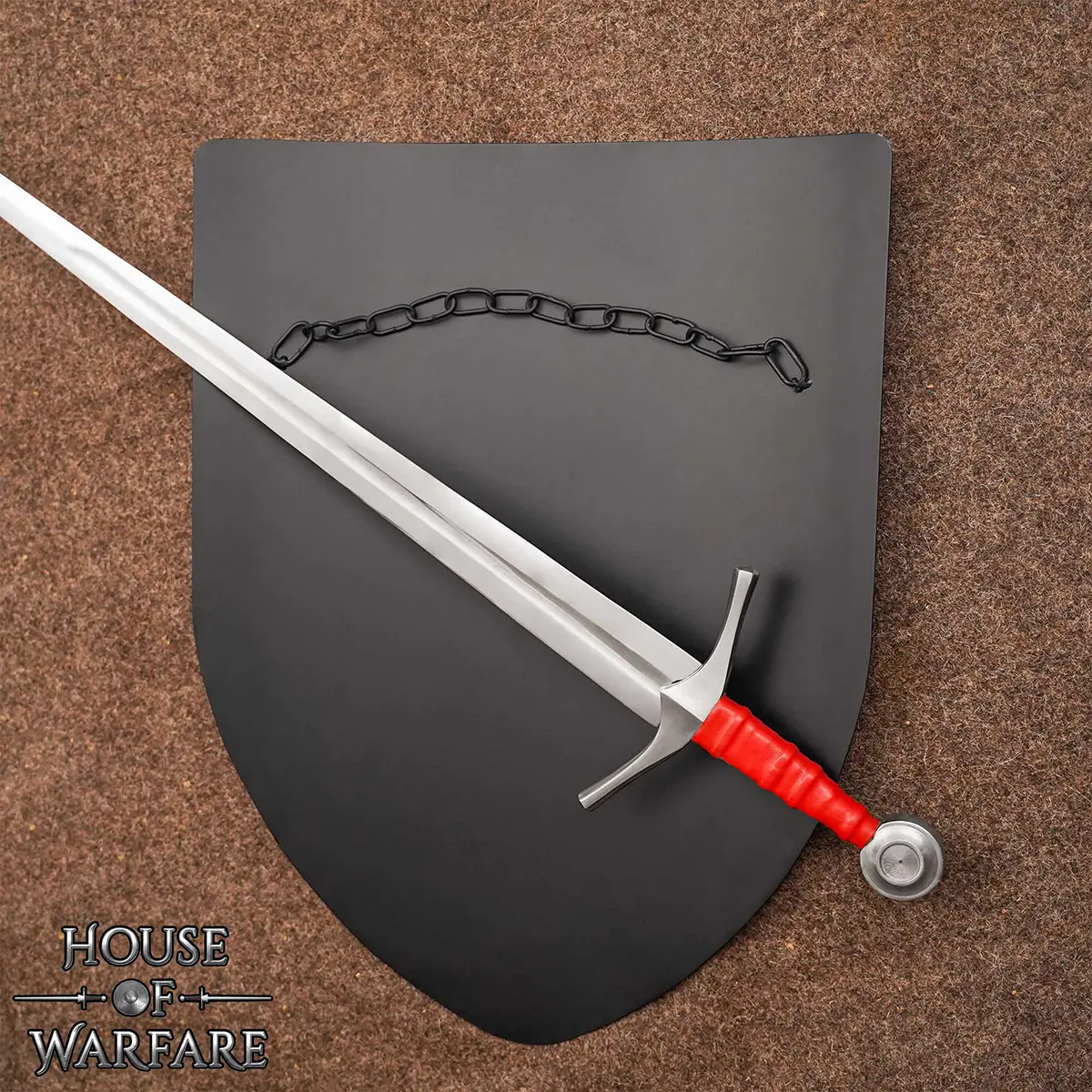 Plain Steel Battle Shield with Chain – Black Heater Shield for DIY, LARP, Stage & Customization Plain Steel Battle Shield with Chain – Black Heater Shield for DIY, LARP, Stage & Customization - Image 5