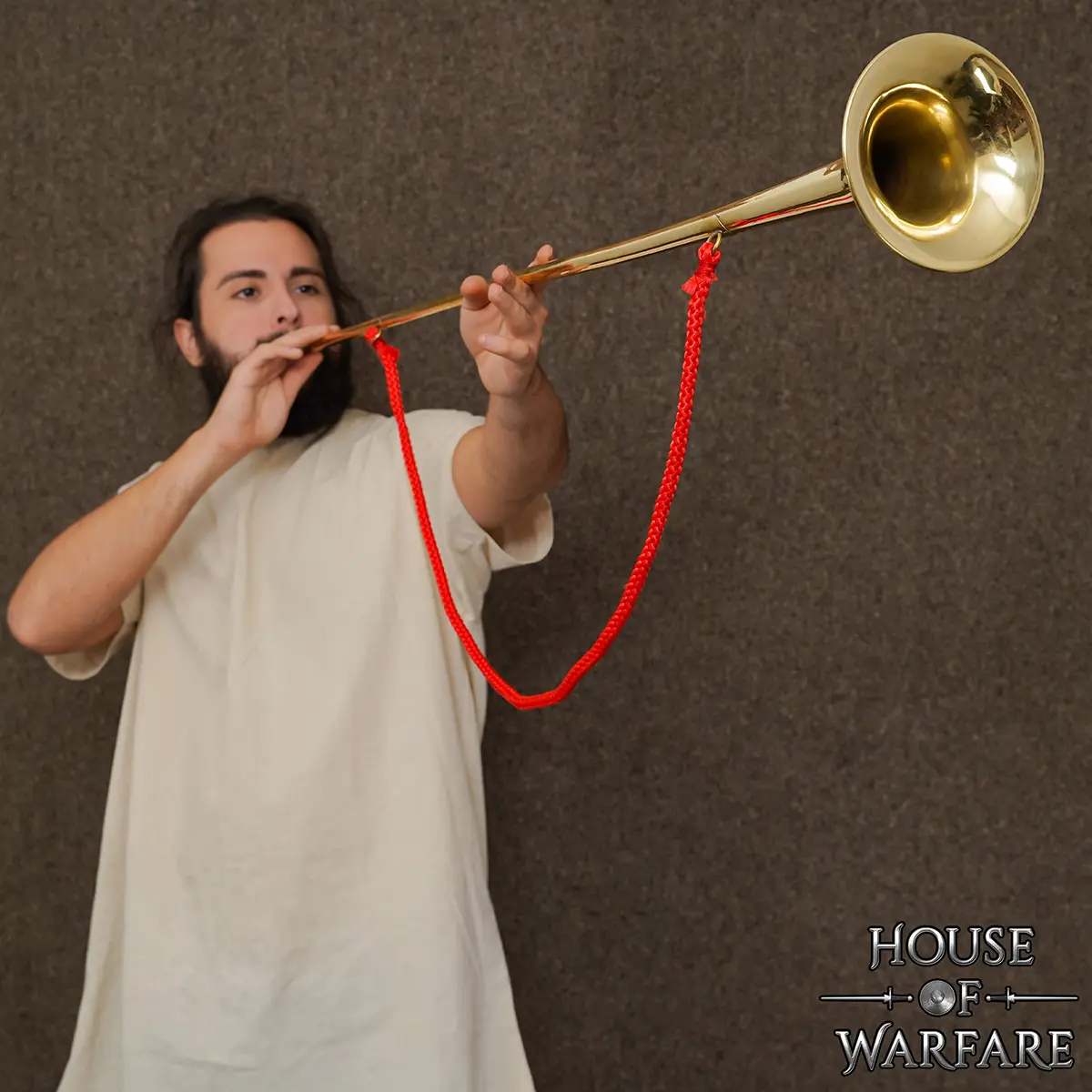 Medieval Brass Herald Trumpet – 50 Inch Polished Bugle with Red Cord Medieval Brass Herald Trumpet – 50 Inch Polished Bugle with Red Cord - Image 2