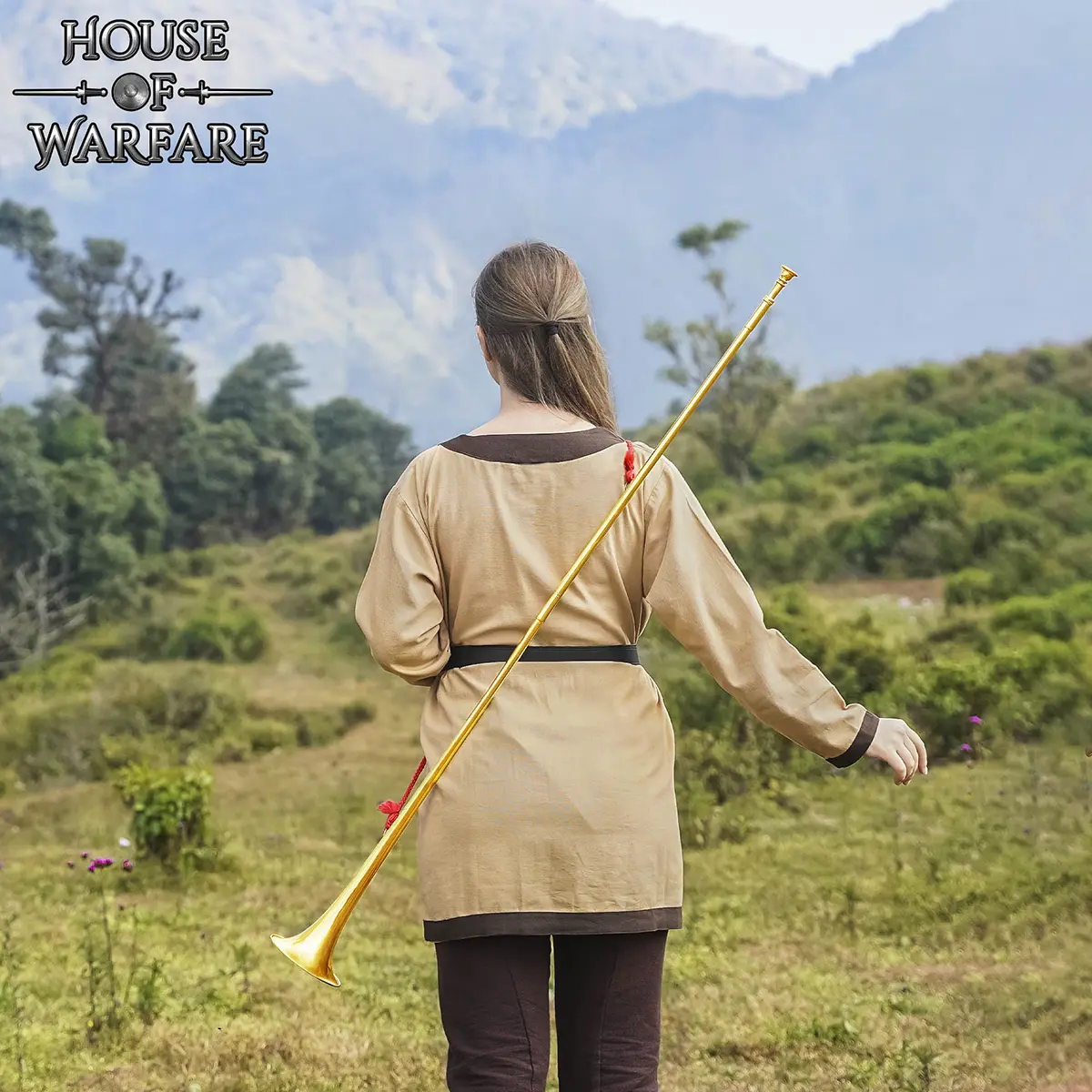 Medieval Brass Herald Trumpet – 50 Inch Polished Bugle with Red Cord Medieval Brass Herald Trumpet – 50 Inch Polished Bugle with Red Cord - Image 5