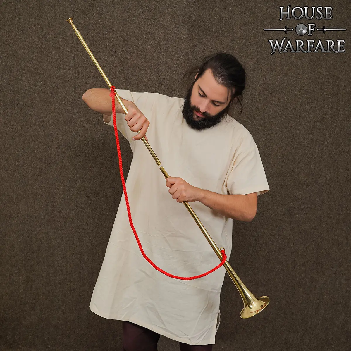 Medieval Brass Herald Trumpet – 50 Inch Polished Bugle with Red Cord Medieval Brass Herald Trumpet – 50 Inch Polished Bugle with Red Cord - Image 7