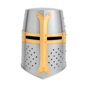 12th Century Brass Crusader Great Helmet 18 Gauge Steel with Brass Cross