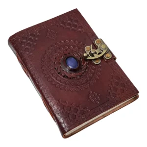 Embossed Leather Journal with Blue Stone