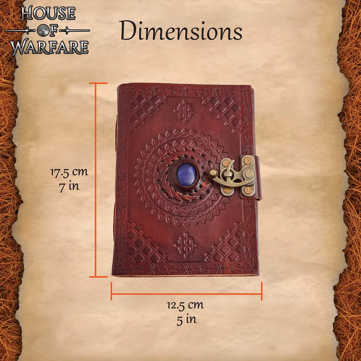 Medieval Engraved Leather Journal with Blue Stone – Handcrafted Diary with Brass Lock Medieval Engraved Leather Journal with Blue Stone – Handcrafted Diary with Brass Lock - Image 3