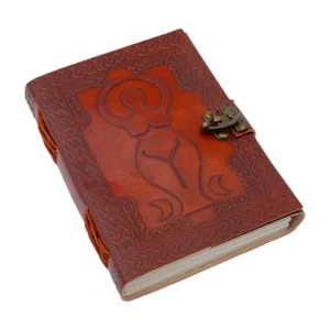 Medieval Goddess Embossed Leather Journal – Handmade Diary with Brass Lock