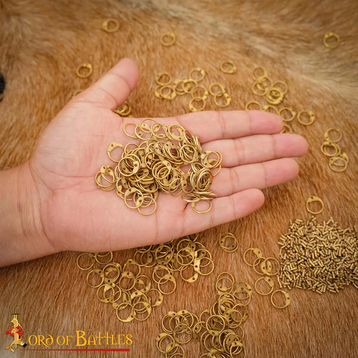 Loose Brass Round Rings with Round Rivets – 6mm | 18 Gauge | For Riveted Medieval Chainmail Loose Brass Round Rings with Round Rivets – 6mm | 18 Gauge | For Riveted Medieval Chainmail - Image 2