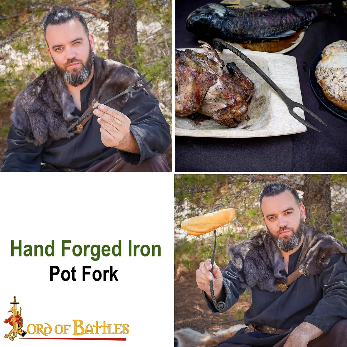 Hand-Forged Viking Iron Pot Fork – Twisted Handle Serving Tool , Rustic Kitchen ware Hand-Forged Viking Iron Pot Fork – Twisted Handle Serving Tool , Rustic Kitchen ware - Image 8