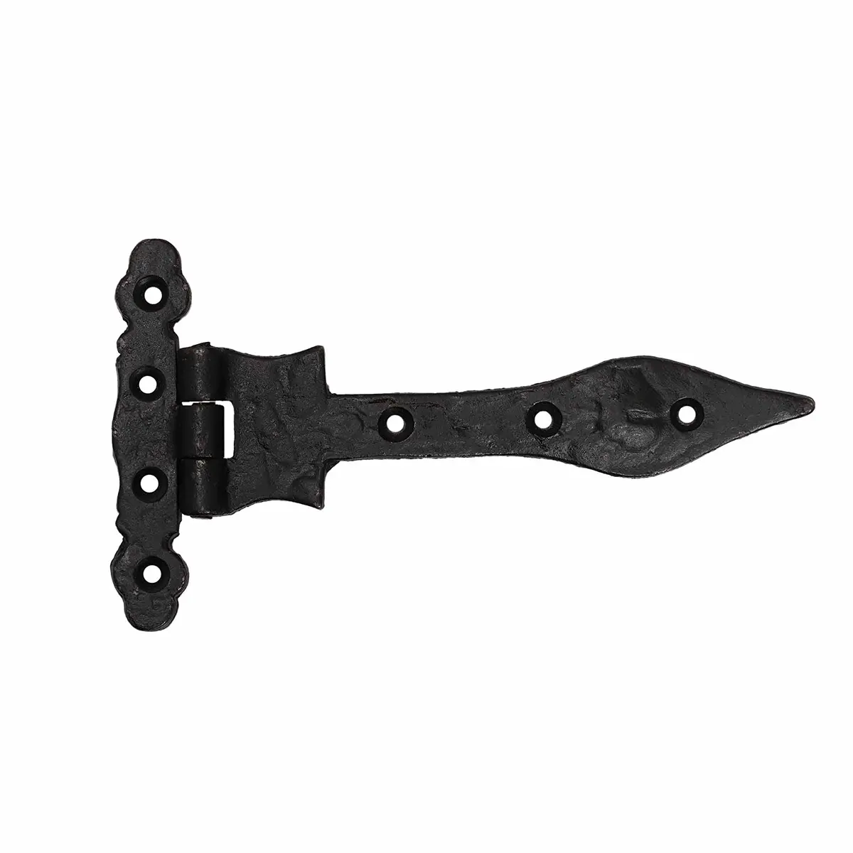 Medieval Hand-Forged Iron Spear-Point T-Hinge, Rustic Black Strap Hinge for Barn Doors, Chests, Cabinets & Gates Medieval Hand-Forged Iron Spear-Point T-Hinge, Rustic Black Strap Hinge for Barn Doors, Chests, Cabinets & Gates