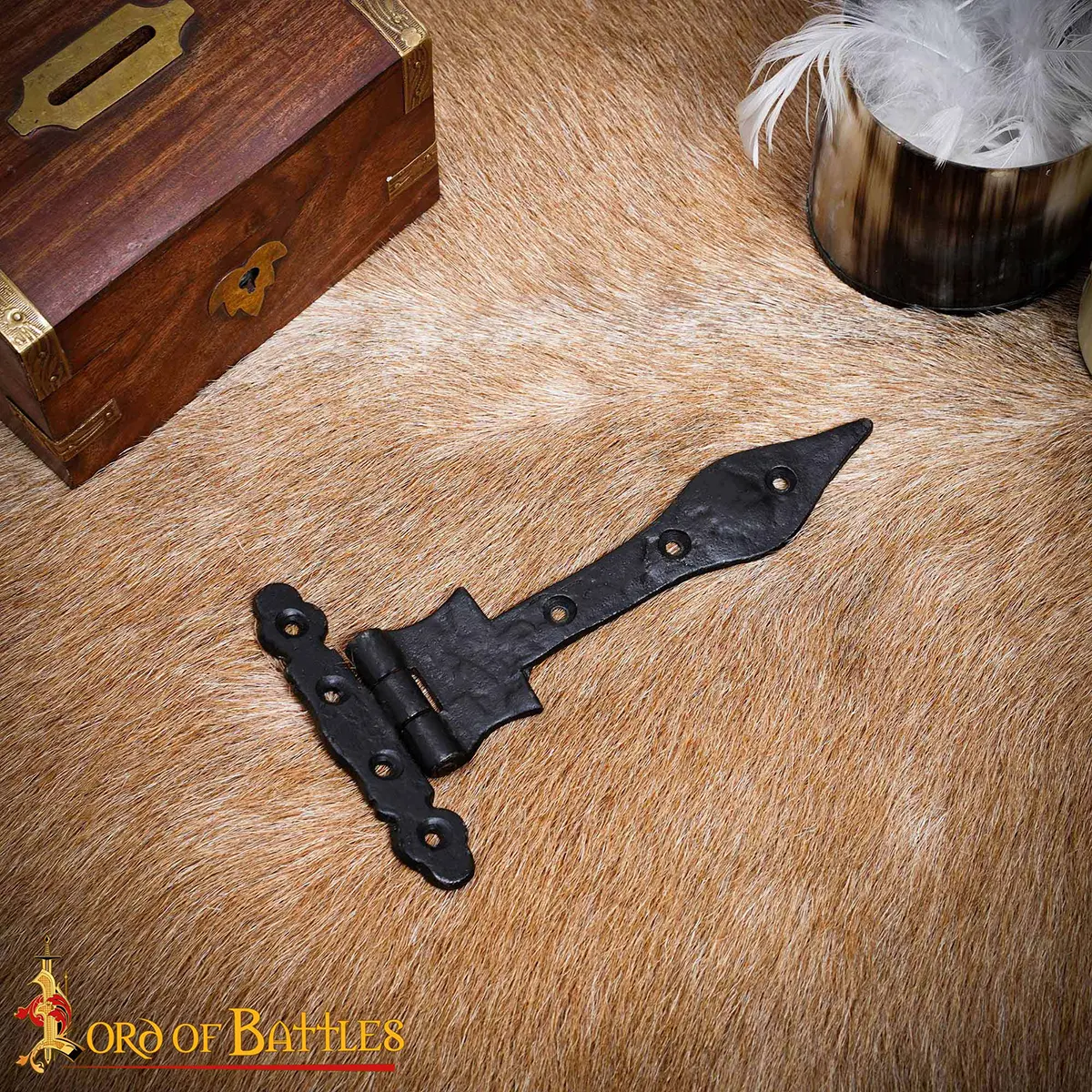 Medieval Hand-Forged Iron Spear-Point T-Hinge, Rustic Black Strap Hinge for Barn Doors, Chests, Cabinets & Gates Medieval Hand-Forged Iron Spear-Point T-Hinge, Rustic Black Strap Hinge for Barn Doors, Chests, Cabinets & Gates - Image 2
