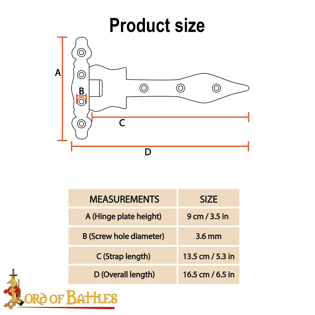 Medieval Hand-Forged Iron Spear-Point T-Hinge, Rustic Black Strap Hinge for Barn Doors, Chests, Cabinets & Gates Medieval Hand-Forged Iron Spear-Point T-Hinge, Rustic Black Strap Hinge for Barn Doors, Chests, Cabinets & Gates - Image 3