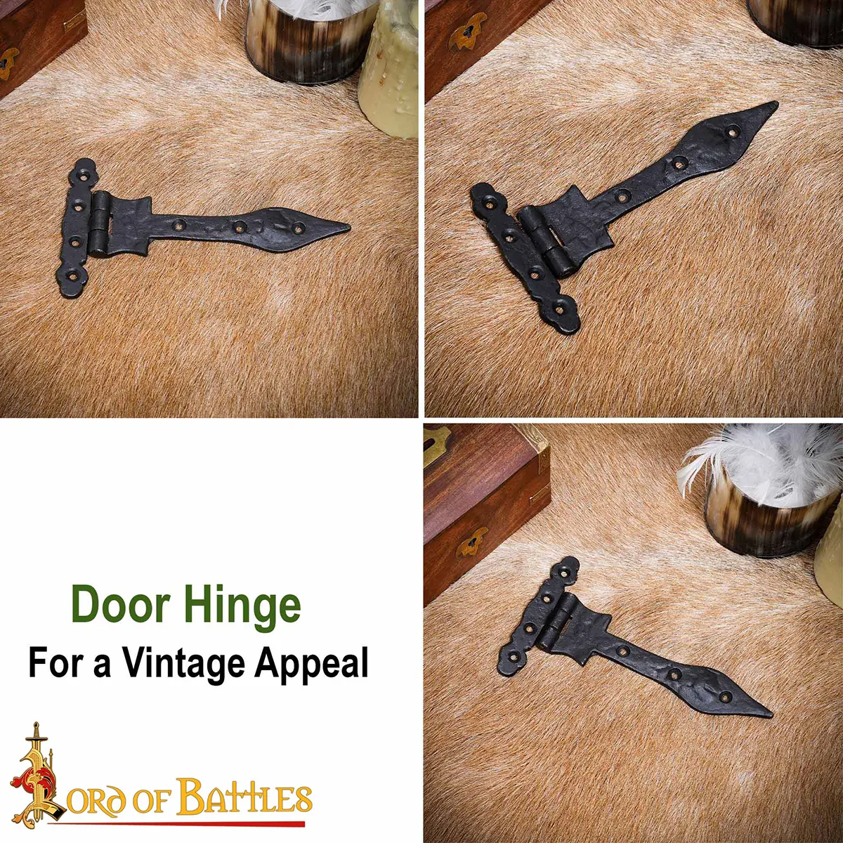 Medieval Hand-Forged Iron Spear-Point T-Hinge, Rustic Black Strap Hinge for Barn Doors, Chests, Cabinets & Gates Medieval Hand-Forged Iron Spear-Point T-Hinge, Rustic Black Strap Hinge for Barn Doors, Chests, Cabinets & Gates - Image 6