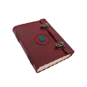Genuine Leather Journal with Stone & Brass Lock – Handmade Vintage Notebook, Medieval Diary for Writing, Sketching & Gifting