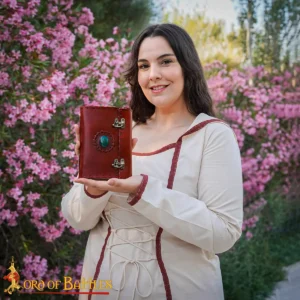 Genuine Leather Journal with Stone & Brass Lock – Handmade Vintage Notebook, Medieval Diary for Writing, Sketching & Gifting