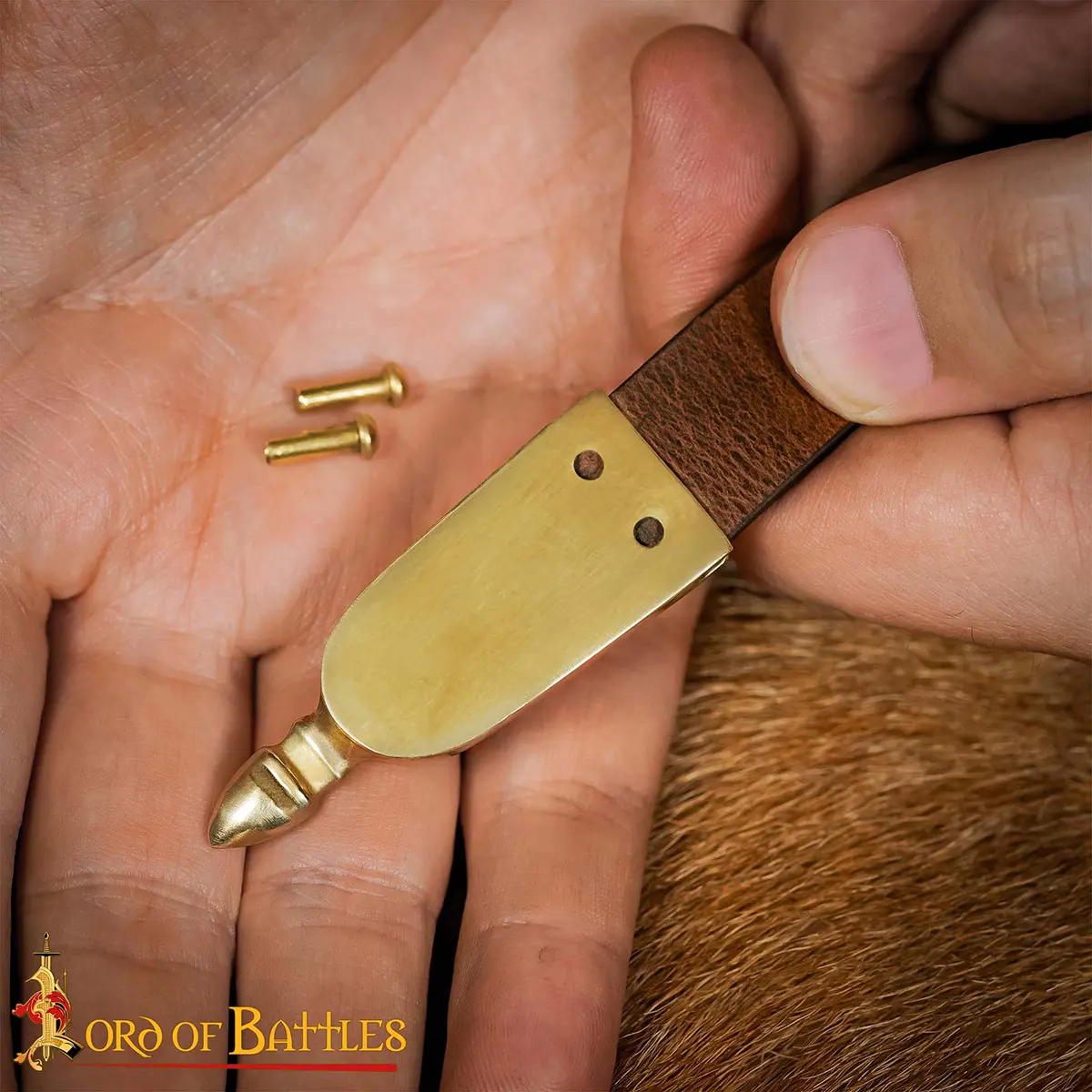 Medieval Pure Brass Belt Chape – Handcrafted Historical Belt End with Rivets, LARP, Accessory, Costume Medieval Pure Brass Belt Chape – Handcrafted Historical Belt End with Rivets, LARP, Accessory, Costume - Image 2
