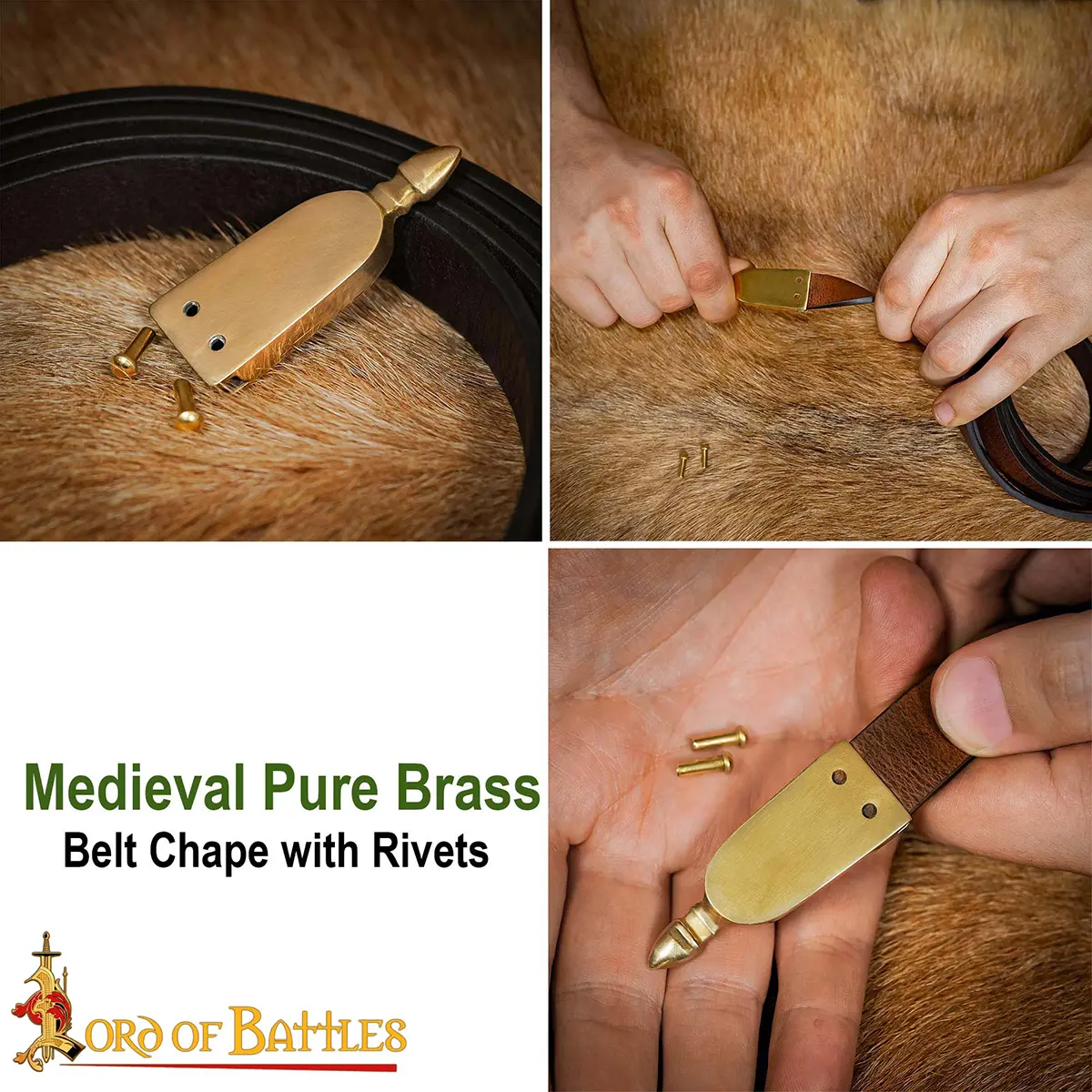 Medieval Pure Brass Belt Chape – Handcrafted Historical Belt End with Rivets, LARP, Accessory, Costume Medieval Pure Brass Belt Chape – Handcrafted Historical Belt End with Rivets, LARP, Accessory, Costume - Image 5