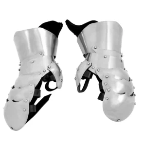 Medieval Knight Tournament Mitten Gauntlets Steel Armor with Suede Gloves
