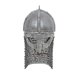 Viking Gjermundbu Antique Steel Helmet with Genuine Leather Liner and Riveted Camail 16 gauge