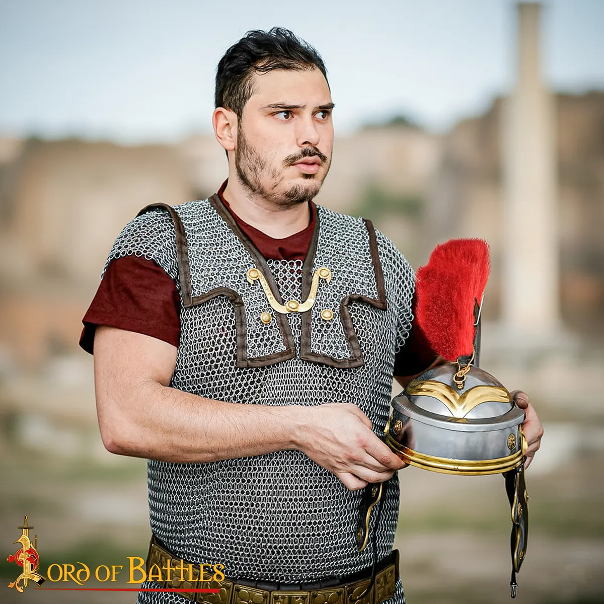 Traditionally Handcrafted 1st Century Roman Imperial Gallic Helmet with Red Crest – Polished Steel and Brass Traditionally Handcrafted 1st Century Roman Imperial Gallic Helmet with Red Crest – Polished Steel and Brass - Image 8