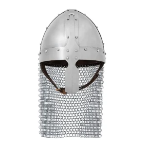 Medieval Norman Nasal Steel Helmet with Butted Chainmail Camail 16 gauge