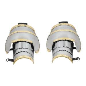 Medieval Hussar Pauldrons Hand Forged Steel Shoulder Armor with Brass Trim