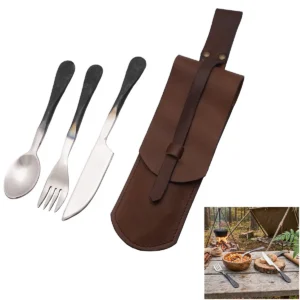 Stainless Steel Medieval Cutlery Set With Leather Holder