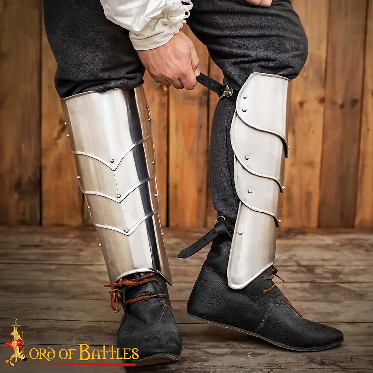 Medieval Steel Greaves Hand-made Leg Armor with Adjustable Straps Medieval Steel Greaves Hand-made Leg Armor with Adjustable Straps - Image 6