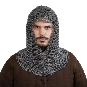 Medieval Chainmail Coif  V-Face 16 Gauge Spring Steel 9 mm Butted Rings