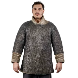Chainmail Medieval Shirt Half Sleeves Haubergeon – 9mm Riveted Flat Ring, 17 Gauge Titanium, Natural – Ideal for Reenactments, LARP & Cosplay