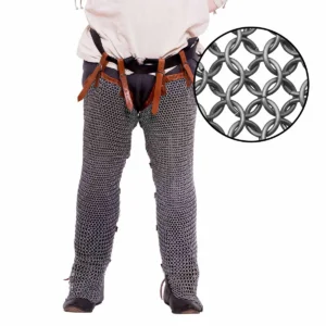 Chainmail Leggings Chausses 9 mm 16 Gauge High Tensile Butted Rings with Leather Straps