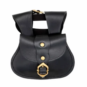 Medieval Leather Belt Pouch with Brass Buckle and Matching Leather Belt