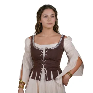 Adalyn Medieval Cotton Bodice –100% Cotton Lace Up Vest with Tab Hem