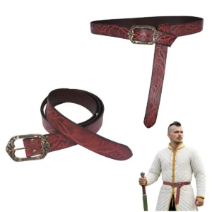 Elf Ranger Genuine Leather Belt Embossed with Engraved Antique Brass Buckle