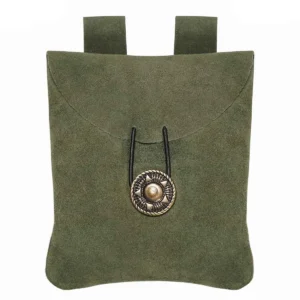 Medieval Suede Leather Belt Pouch With Antique Button Closure