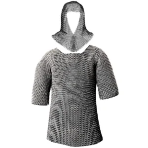 Half Sleeves Chainmail Shirt with Coif 10mm Butted Rings 16 Gauge Mild Steel-Medieval Armor for LARP, SCA & Costumes