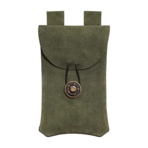 Mythrojan Suede Leather Belt Pouch with Antique Button Closure, For Coins, Keys, Essentials