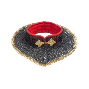 Medieval Chainmail Gorget – 9mm 18 Gauge Dome Riveted Flat Ring with Alternate Flat Solid Rings with Red Padded Lining & Brass Clasp