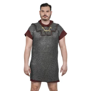 Chainmail Roman Lorica Hamata – 9mm Riveted Flat Ring with Alternating Flat Solid Rings, 18 Gauge Stainless Steel – Ideal for Roman Reenactments & Historical Displays