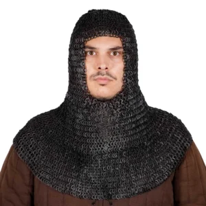 Chainmail Large Coif 9mm Flat Rings Wedge Riveted with Alternating Flat Solid Rings 17 Gauge Mild SteelMedieval Armor for LARP & Stage