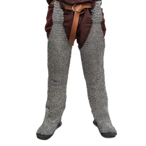Medieval Mail Chausses – 9mm Flat Ring, Round Riveted, 17 Gauge Mild Steel Leg Armor