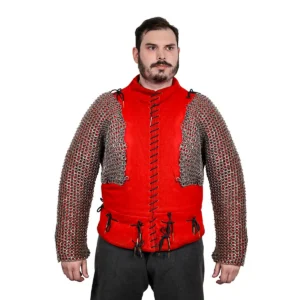 Chainmail Full Sleeves 9 mm Flat Ring Dome Riveted With Alternating Flat Solid Rings 17 Gauge Mild Steel Natural Oiled Finish