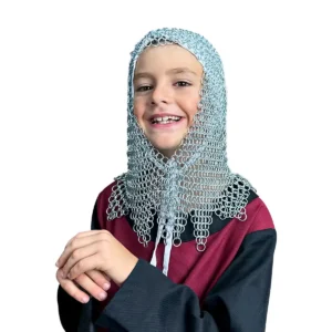 Kids Chainmail Coif V Face Butted Mail with Dagged Edges, 10mm 16 Gauge Zinc Polished Rings