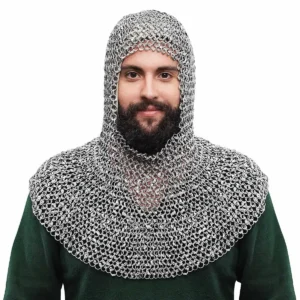 Chainmail Coif 10mm Riveted Round Ring – 16 Gauge Aluminium – Ideal for LARP, Cosplay & Film Costumes