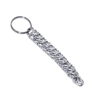 Rustic Chainmail Keychain with Persian Weave 10mm Butted  Ring 16 Gauge, Mild Steel