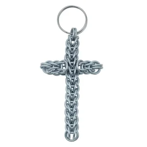 Rustic Chainmail Cross Keychain – 10mm Butted  Ring – 16 Gauge, Mild Steel – Ideal for LARP, Cosplay & Reenactments