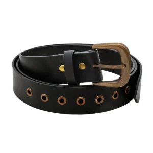 Knight Black Leather Belt with Antique Brass Buckle