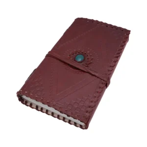 Medieval Leather Journal with Green Stone Handcrafted Vintage Diary