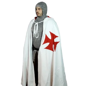 Medieval Crusader Hooded Cape with Red Cross