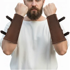 Medieval Leather Bracers with Buckles