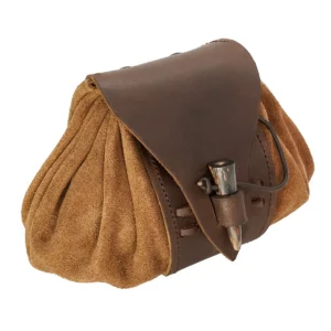 Suede Belt Pouch Medieval with Horn Toggle