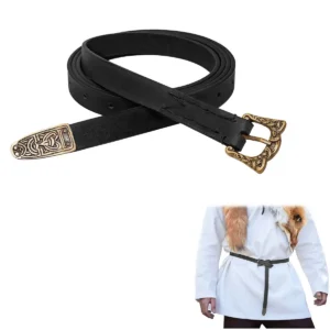 Ornate Birka Viking Leather Belt with Antique Brass